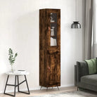 Hoge kast van bewerkt hout met duurzame en stabiele kwaliteit - Gerookt eiken / 1 / 1 houten deur - Dressoirs &
