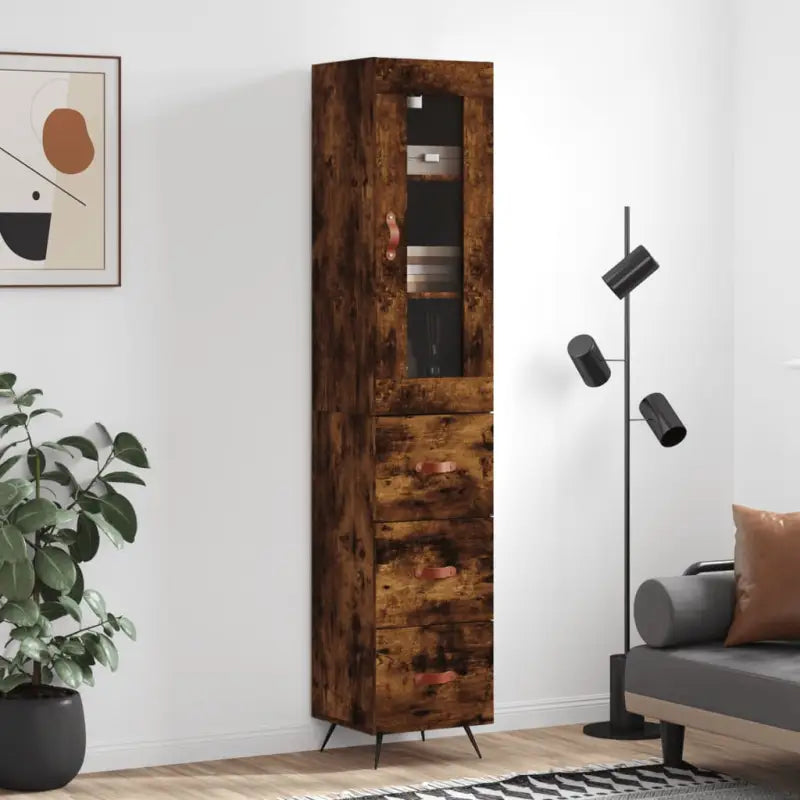 Hoge kast van bewerkt hout met duurzame en stabiele kwaliteit - Gerookt eiken / 1 / 3 lades - Dressoirs & buffetkasten