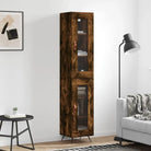 Hoge kast van bewerkt hout met duurzame en stabiele kwaliteit - Gerookt eiken / 1 / 1 glazen deur - Dressoirs &
