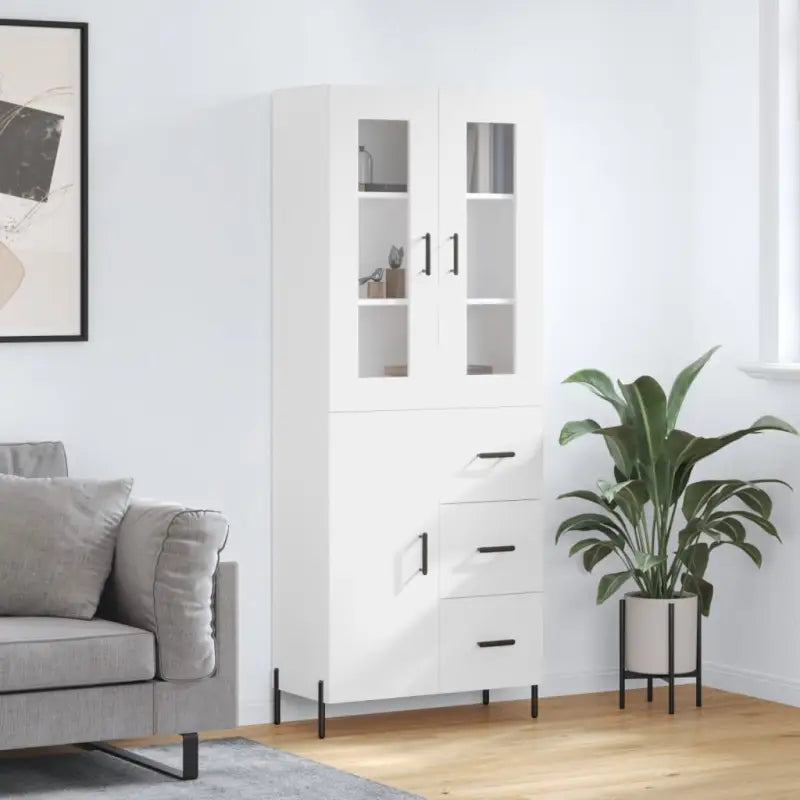 Hoge kast van bewerkt hout met duurzame en stabiele kwaliteit - Wit / 1 / 1 deur 3 lades - Dressoirs & buffetkasten