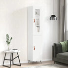 Hoge kast van bewerkt hout met duurzame en stabiele kwaliteit - Wit / 1 / 1 houten deur - Dressoirs & buffetkasten