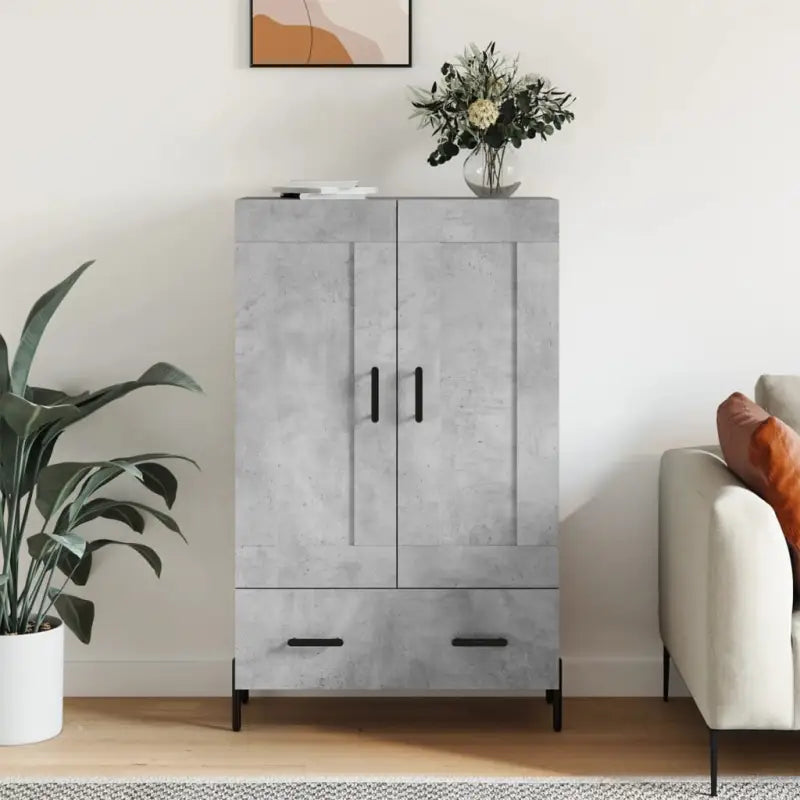 Hoge kast van bewerkt hout met duurzame en stijlvolle afwerking - Betongrijs / 1 - Dressoirs & buffetkasten