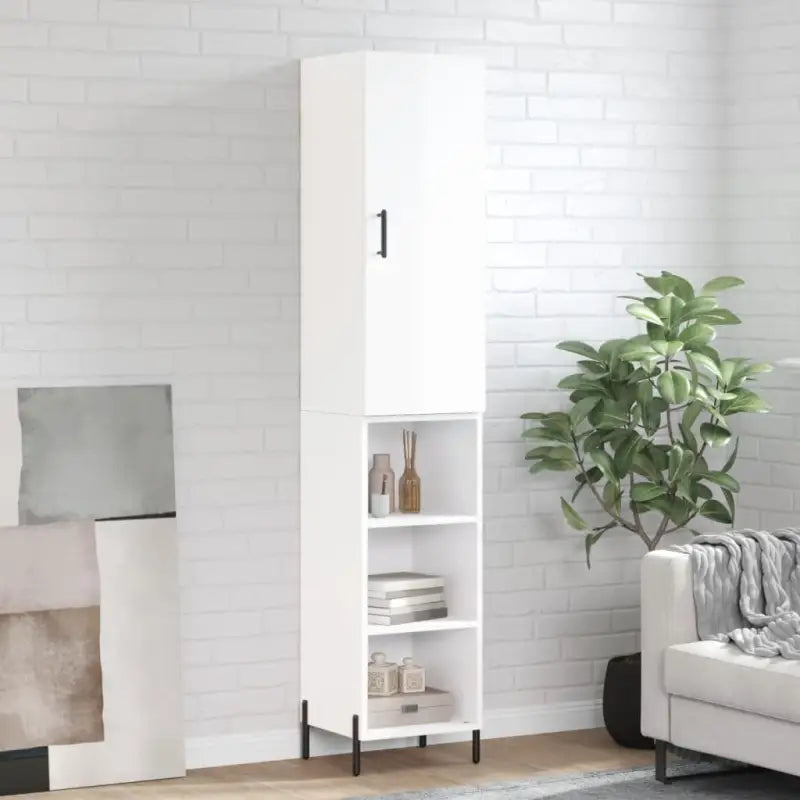 Hoge kast van bewerkt hout met hoogglans wit voor een trendy interieur - Hoogglans wit / 1 / 3 schappen - Dressoirs &