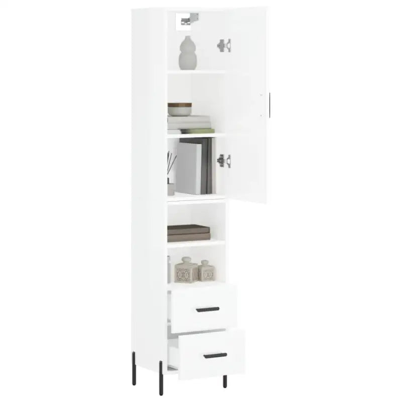 Hoge kast van bewerkt hout met hoogglans wit voor een trendy interieur - Dressoirs & buffetkasten
