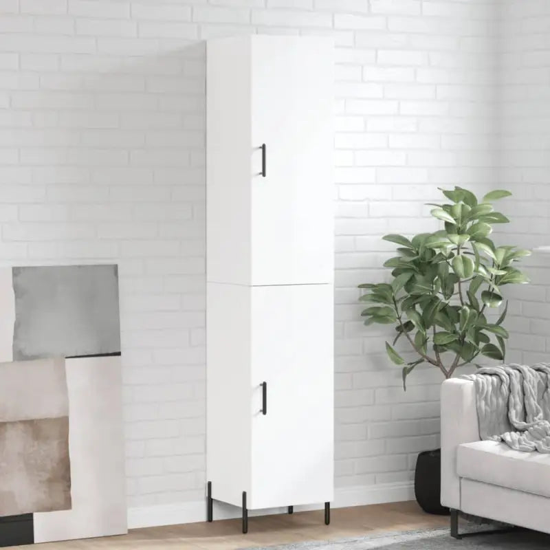 Hoge kast van bewerkt hout met hoogglans wit voor een trendy interieur - Hoogglans wit / 1 / 1 deur - Dressoirs &