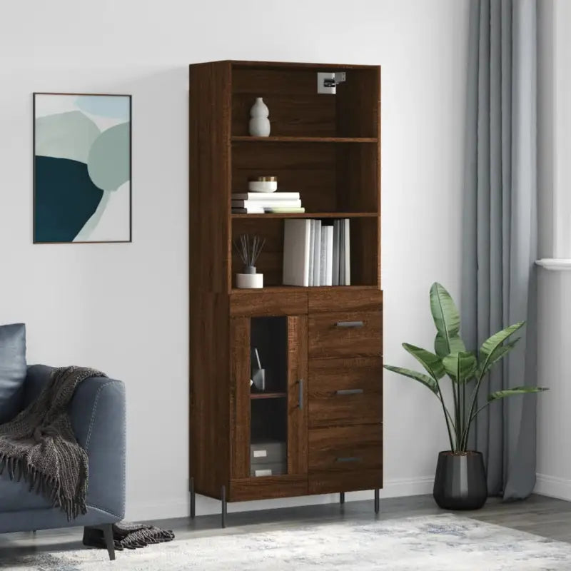Hoge kast van bewerkt hout met metalen poten voor een moderne uitstraling - bruin eikenkleur / 1 / 1 glazen deur 3