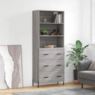 Hoge kast van bewerkt hout met metalen poten voor een moderne uitstraling - Grijs sonoma / 1 / 3 lades - Dressoirs &