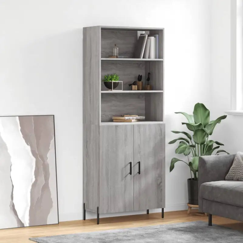 Hoge kast van bewerkt hout met metalen poten voor een moderne uitstraling - Grijs sonoma / 1 / 2 deuren - Dressoirs &