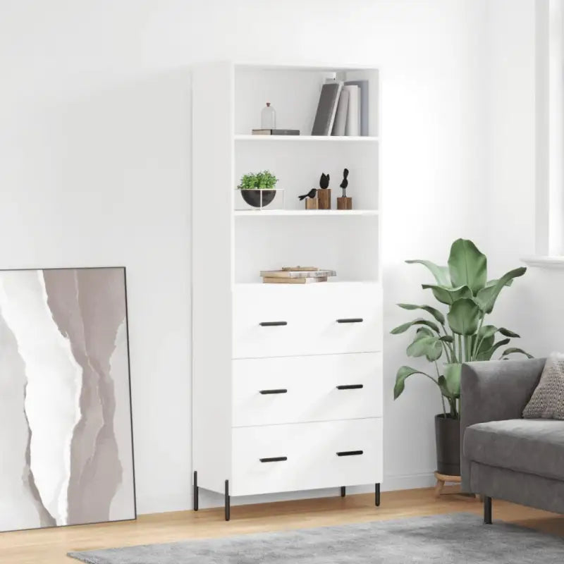 Hoge kast van bewerkt hout met metalen poten voor een moderne uitstraling - Wit / 1 / 3 lades - Dressoirs & buffetkasten