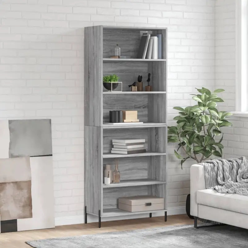 Hoge kast van bewerkt hout met metalen poten voor een moderne uitstraling - Grijs sonoma / 1 / 3 schappen - Dressoirs &