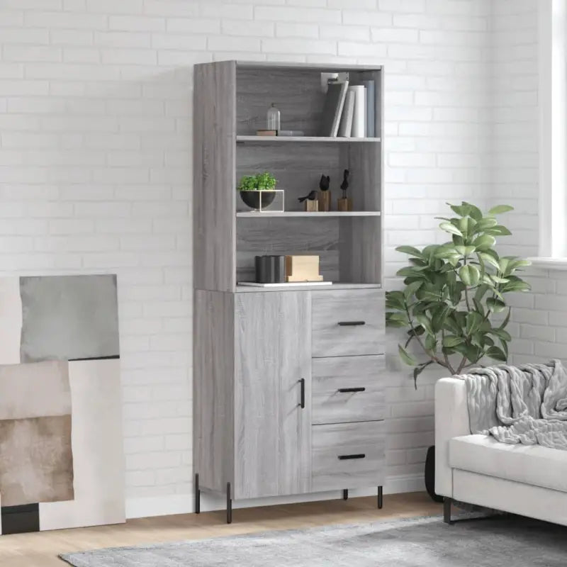 Hoge kast van bewerkt hout met metalen poten voor een moderne uitstraling - Grijs sonoma / 1 / 1 deur 3 lades
