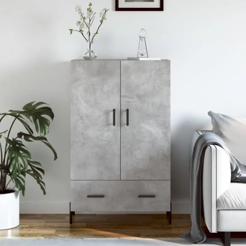 Hoge kast van bewerkt hout met metalen poten voor moderne stijl - Betongrijs / 1 - Dressoirs & buffetkasten