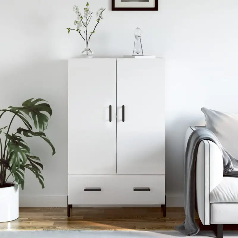 Hoge kast van bewerkt hout met metalen poten voor moderne stijl - Hoogglans wit / 1 - Dressoirs & buffetkasten