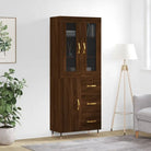 Hoge kast van bewerkt hout met unieke charme en duurzame kwaliteit - bruin eikenkleur / 1 / 1 deur 3 lades - Dressoirs