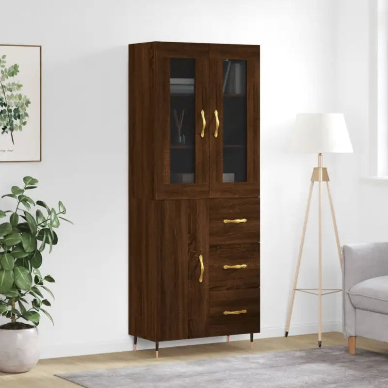 Hoge kast van bewerkt hout met unieke charme en duurzame kwaliteit - bruin eikenkleur / 1 / 1 deur 3 lades - Dressoirs