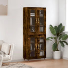 Hoge kast van bewerkt hout met unieke charme en duurzame kwaliteit - Gerookt eiken / 1 / 2 glazen deuren - Dressoirs &