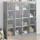 Hoge kast van bewerkt hout voor boeken en moderne interieurstijl - Betongrijs / 1 / 136 cm - Dressoirs & buffetkasten