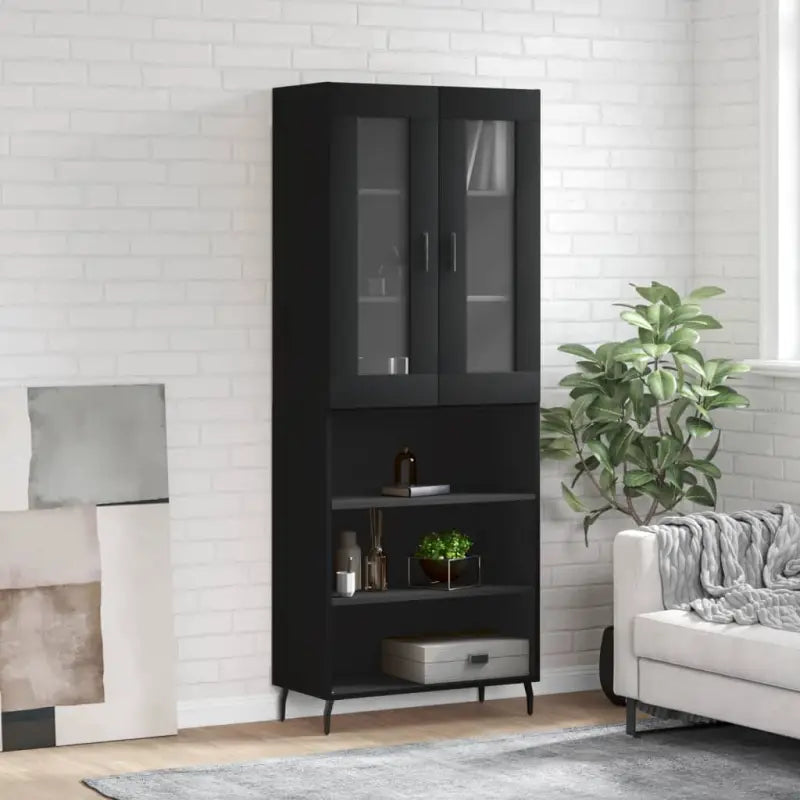 Hoge kast van bewerkt hout voor een stijlvolle en duurzame inrichting - Zwart / 1 / 3 schappen - Dressoirs &