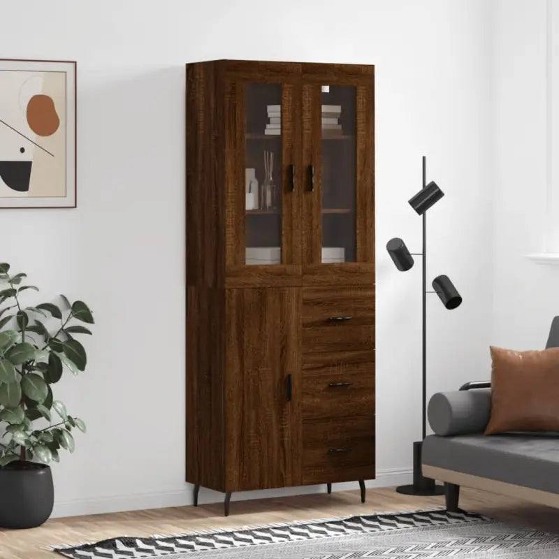 Hoge kast van bewerkt hout voor een stijlvolle en duurzame inrichting - bruin eikenkleur / 1 / 1 deur 3 lades