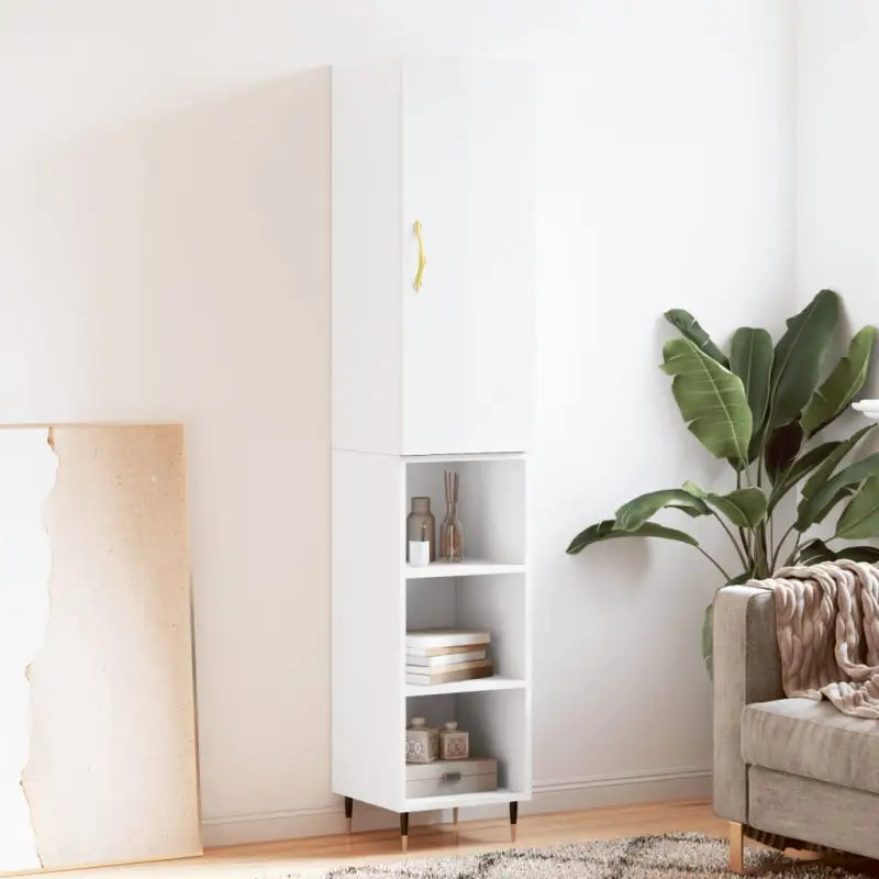 Hoge kast van bewerkt hout voor een stijlvolle en duurzame inrichting - Hoogglans wit / 1 / 3 schappen - Dressoirs &