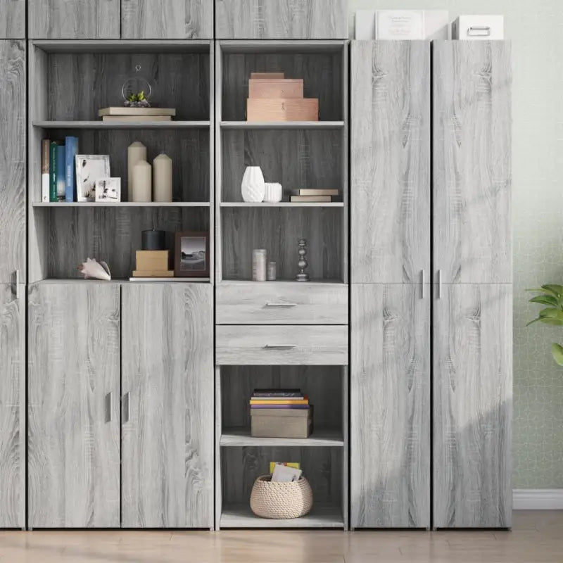Hoge kast van bewerkt hout voor een stijlvolle inrichting - Grijs sonoma / 1 - Dressoirs & buffetkasten