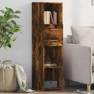 Hoge kast van bewerkt hout voor een stijlvolle woonruimte - Gerookt eiken / 1 - Dressoirs & buffetkasten