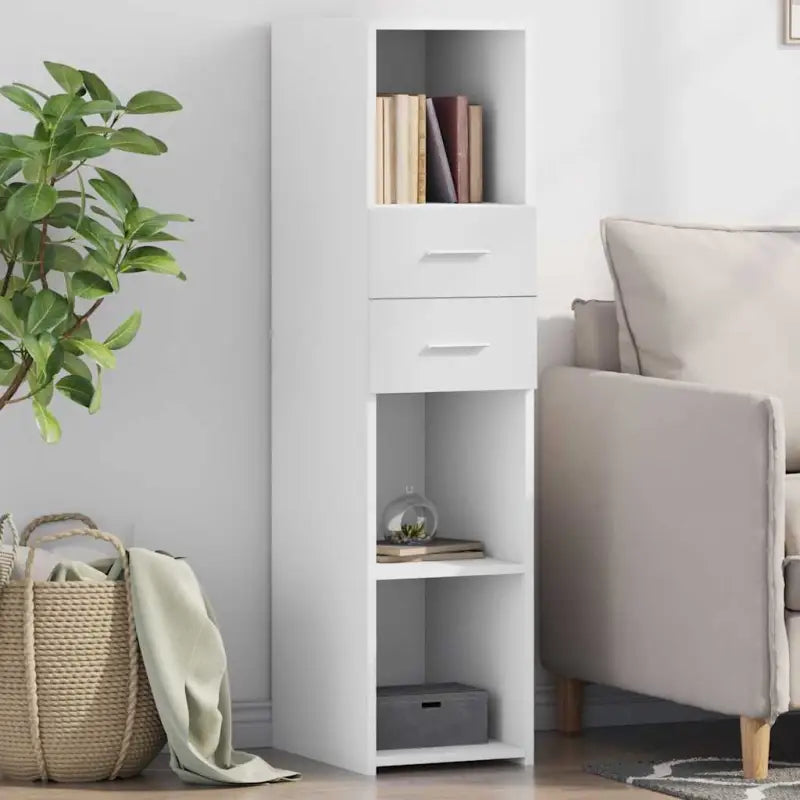 Hoge kast van bewerkt hout voor een stijlvolle woonruimte - Wit / 1 - Dressoirs & buffetkasten