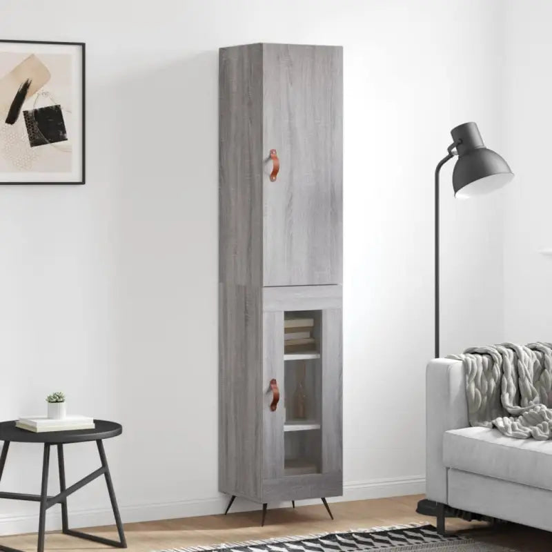 Hoge kast van bewerkt hout voor een trendy en duurzame interieurstijl - Grijs sonoma / 1 / 1 glazen deur - Dressoirs &