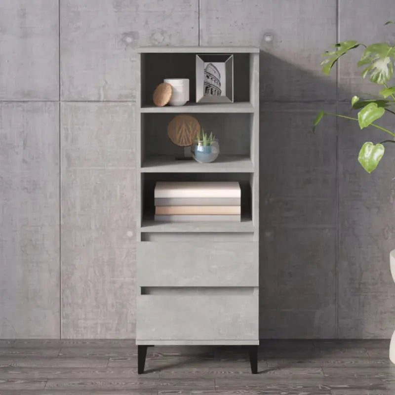 Hoge kast van gerookt eiken en bewerkt hout voor elegant interieur - Betongrijs / 1 - Dressoirs & buffetkasten