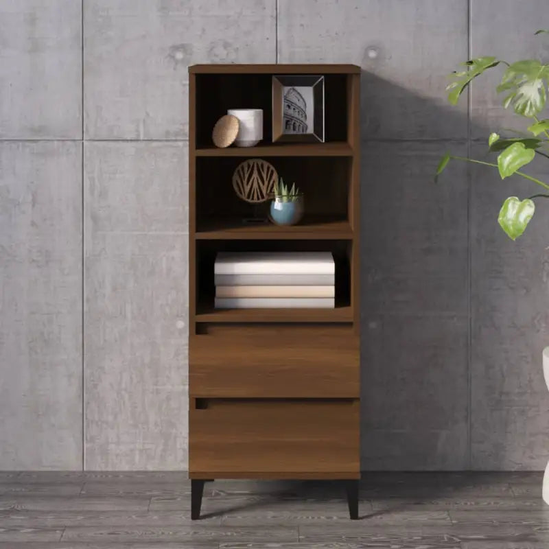 Hoge kast van gerookt eiken en bewerkt hout voor elegant interieur - bruin eikenkleur / 1 - Dressoirs & buffetkasten