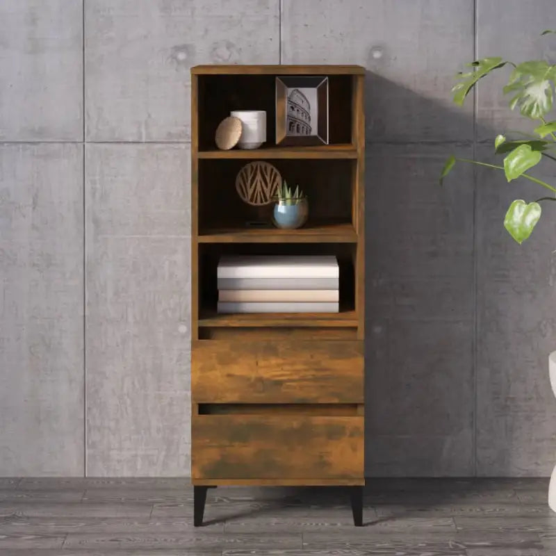 Hoge kast van gerookt eiken en bewerkt hout voor elegant interieur - Gerookt eiken / 1 - Dressoirs & buffetkasten