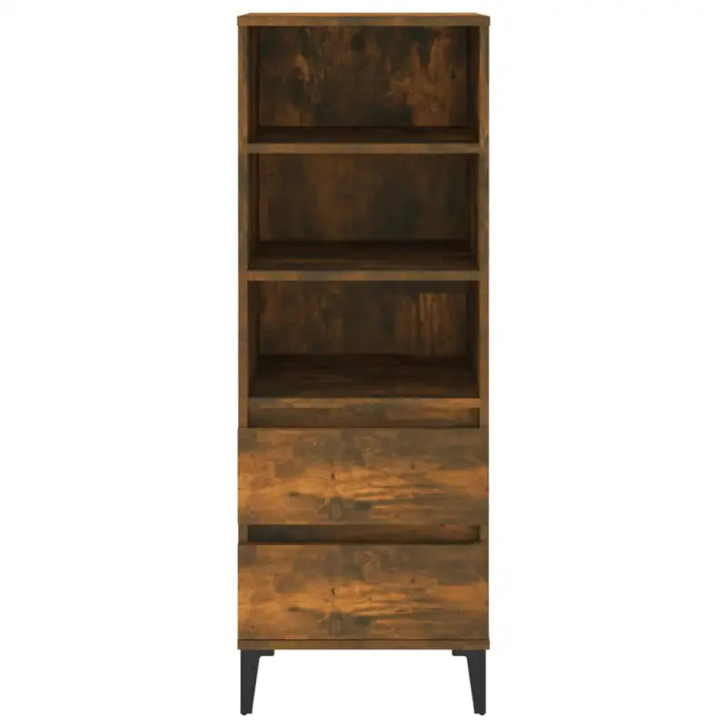 Hoge kast van gerookt eiken en bewerkt hout voor elegant interieur - Dressoirs & buffetkasten