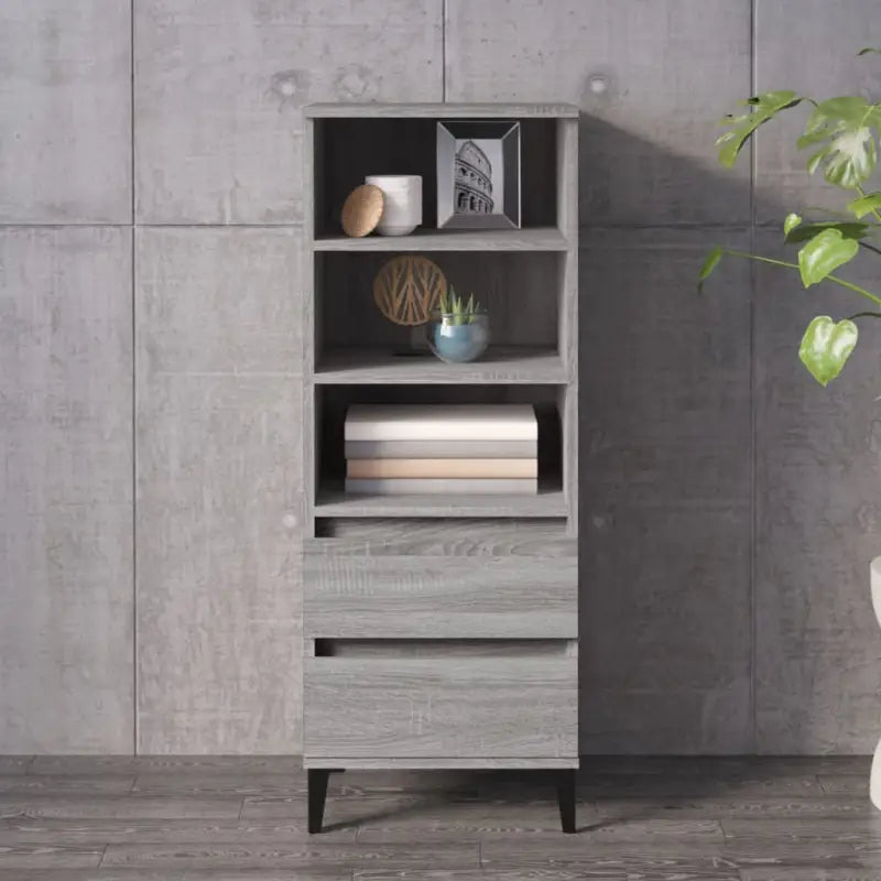 Hoge kast van gerookt eiken en bewerkt hout voor elegant interieur - Grijs sonoma / 1 - Dressoirs & buffetkasten