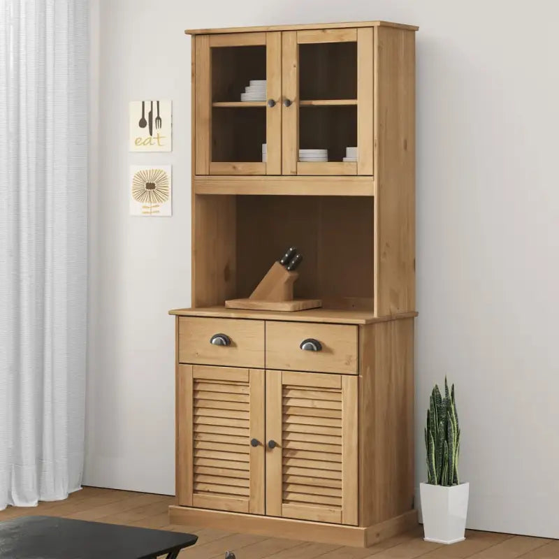 Hoge kast van massief grenenhout met ruime afmetingen deur - Bruin / 1 / Met 2 deuren - Dressoirs & buffetkasten