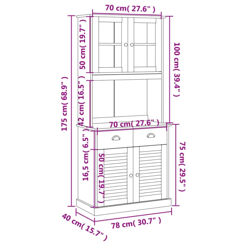 Hoge kast van massief grenenhout met ruime afmetingen deur - Dressoirs & buffetkasten