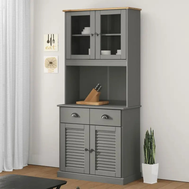 Hoge kast van massief grenenhout met ruime afmetingen deur - Grijs / 1 / Met 2 deuren - Dressoirs & buffetkasten