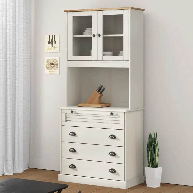 Hoge kast van massief grenenhout met ruime afmetingen deur - Wit / 1 / met 4 lades - Dressoirs & buffetkasten