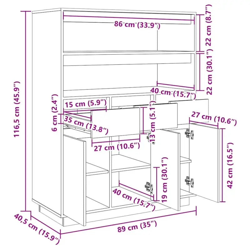 Hoge kast van massief grenenhout voor klassiek interieur - Dressoirs & buffetkasten