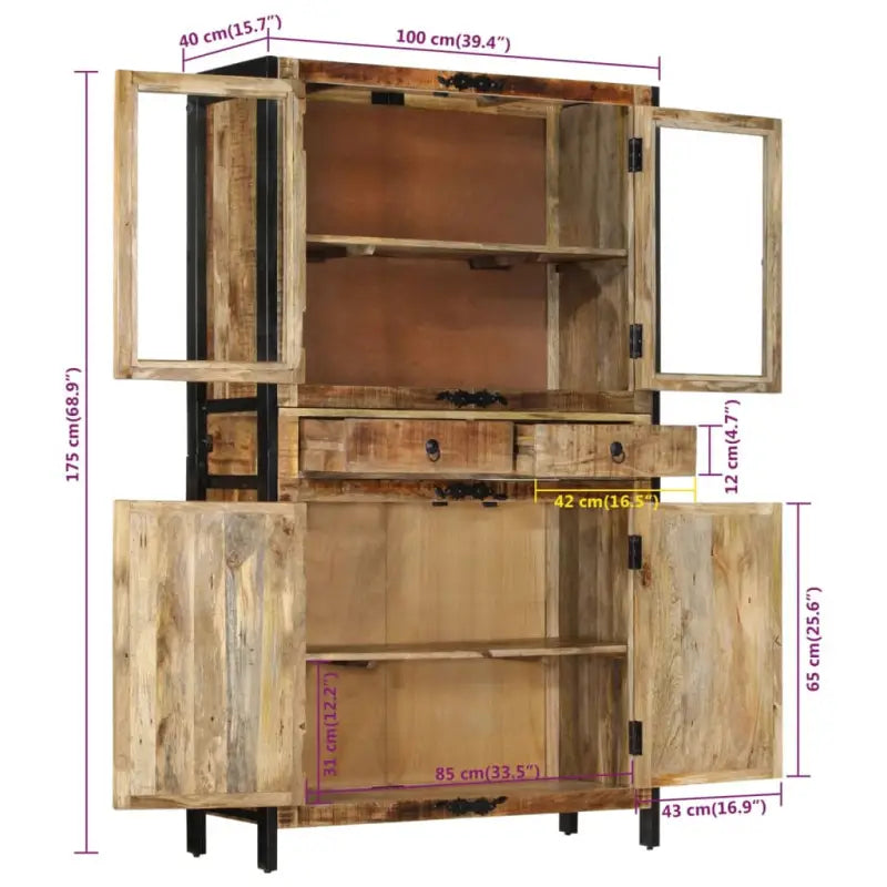 Hoge kast van massief ruw mangohout met vintage ontwerp - Dressoirs & buffetkasten