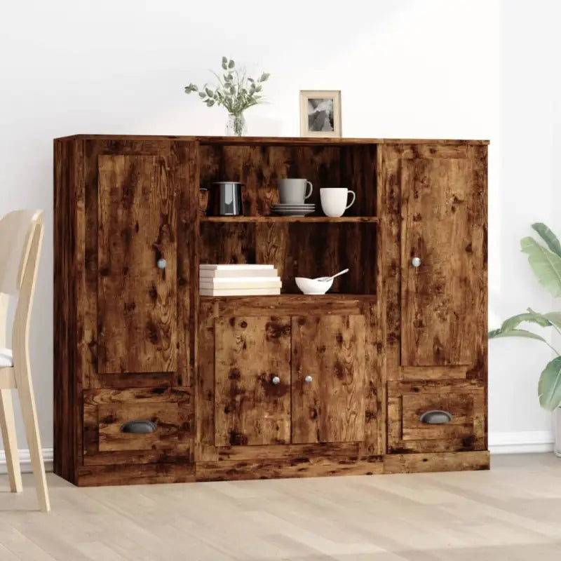 Hoge kasten van bewerkt hout voor een stijlvolle bestaande interieur - Gerookt eiken / 3 - Dressoirs & buffetkasten