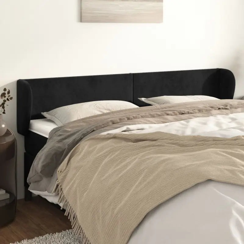 Hoofdbord en voetbord in fluweel levering bevat slimme slaapkamerstijl - Zwart / 203 x 23 x 78/88 cm / 1 - Hoofdborden
