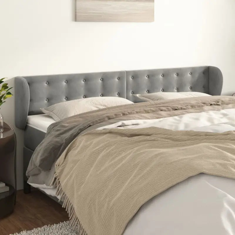 Hoofdborden en voetborden levering bevat luxe fluweel voor elke slaapkamer - Lichtgrijs / 163 x 23 x 78/88 cm / 1