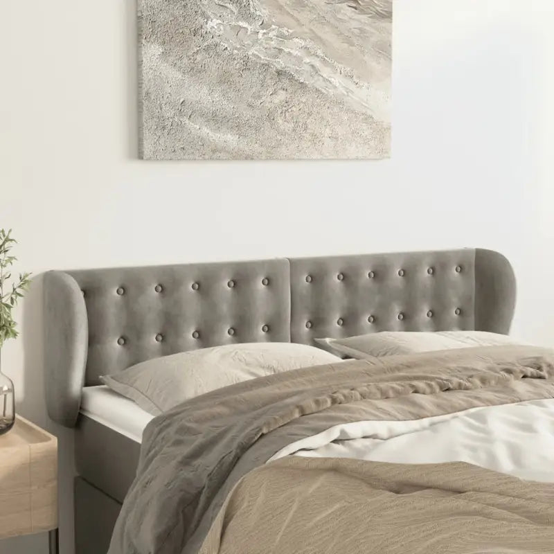 Hoofdborden en voetborden levering bevat luxe fluweel voor elke slaapkamer - Lichtgrijs / 147 x 23 x 78/88 cm / 1