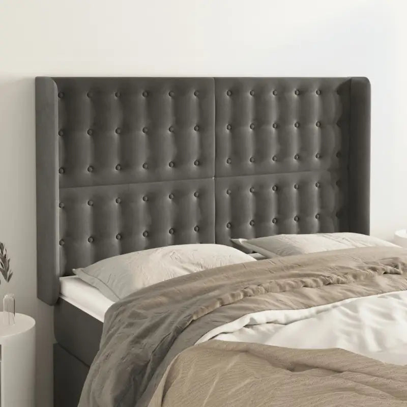 Hoofdborden en voetborden met luxe fluweel levering bevat - Donkergrijs / 147 x 16 x 118/128 cm / 1 - Hoofdborden