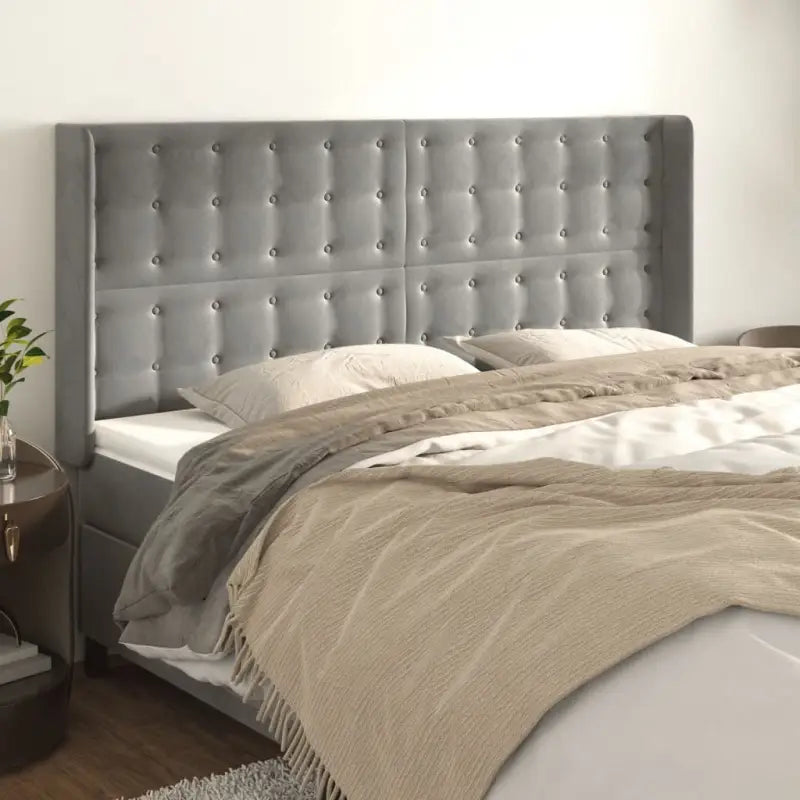 Hoofdborden en voetborden met luxe fluweel levering bevat - Lichtgrijs / 203 x 16 x 118/128 cm / 1 - Hoofdborden