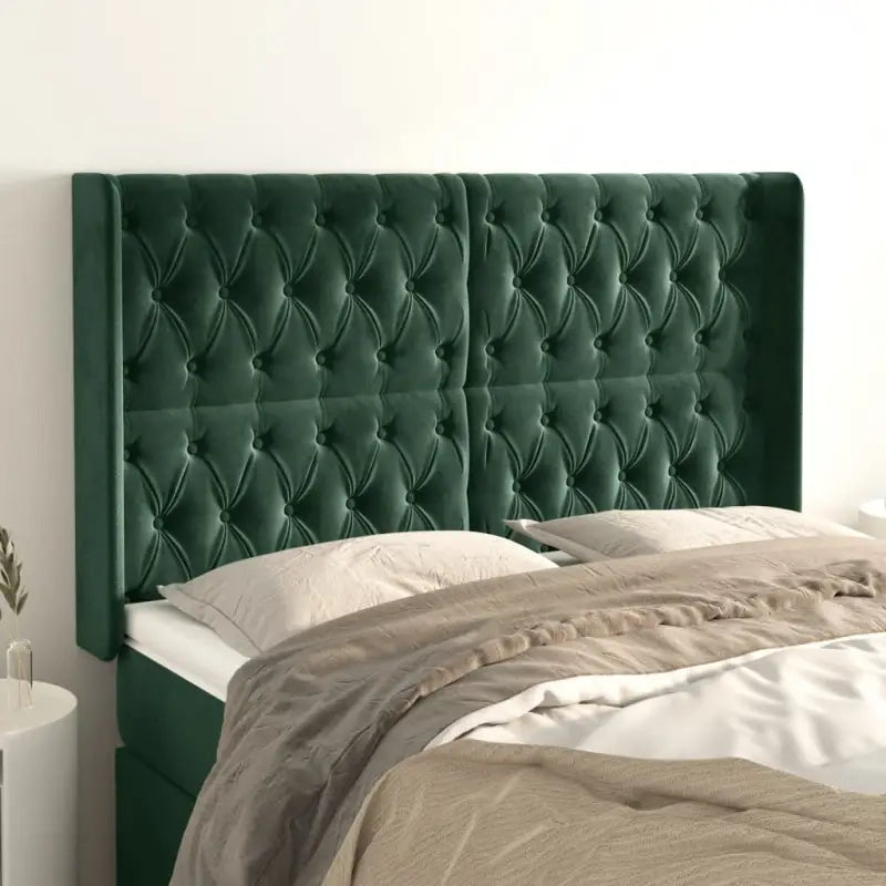 Hoofdborden en voetborden met zachte fluweel levering bevat - Donkergroen / 147 x 16 x 118/128 cm / 1 - Hoofdborden