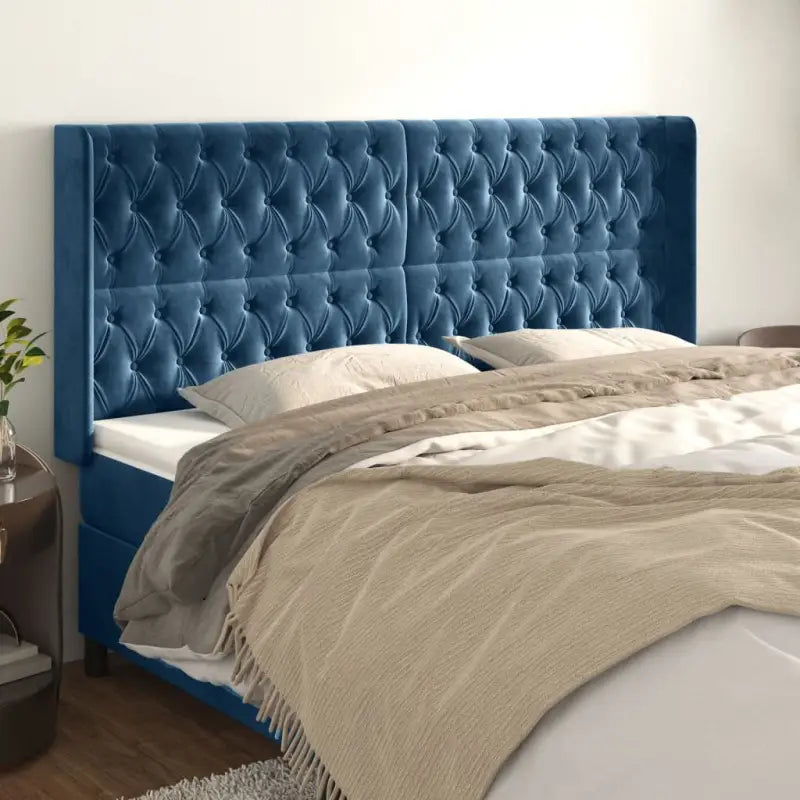 Hoofdborden en voetborden met zachte fluweel levering bevat - Donkerblauw / 203 x 16 x 118/128 cm / 1 - Hoofdborden