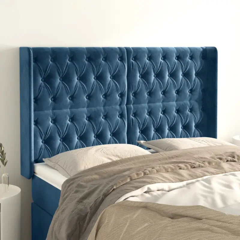 Hoofdborden en voetborden met zachte fluweel levering bevat - Donkerblauw / 147 x 16 x 118/128 cm / 1 - Hoofdborden