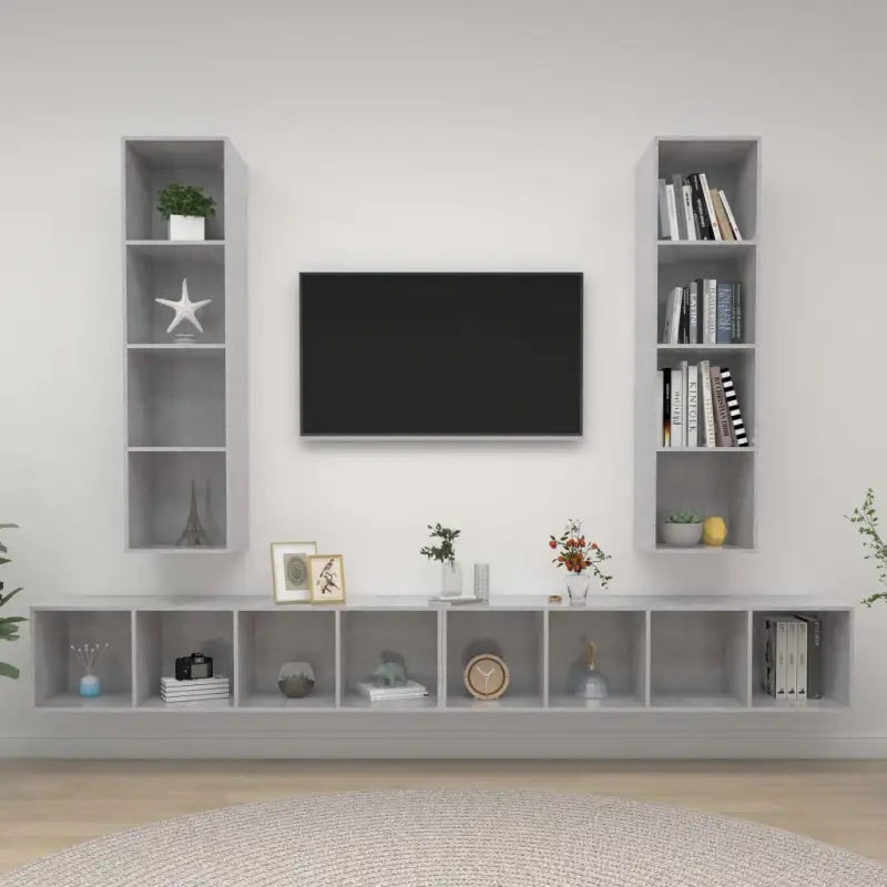 Hoogglans grijs TV-meubel met bewerkt hout voor volop opbergruimte - Betongrijs / 4 - Tv-meubels