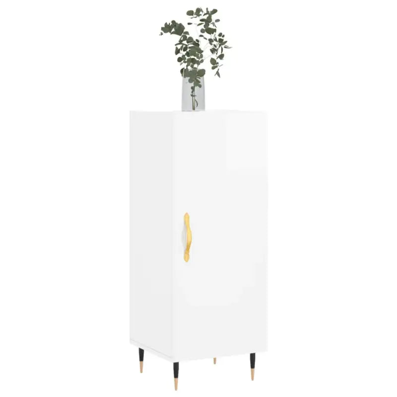 Hoogglans wit dressoir met bewerkt hout en metalen poten - Dressoirs & buffetkasten